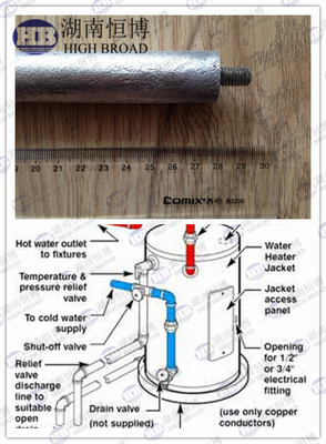 Cast magnesium water heater anode rods / sacrificial anode protection AZ63C supplier